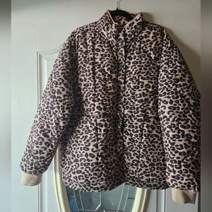 Easel Los Angeles Leopard Bubble Coat | Snap-Button Zip | Size L